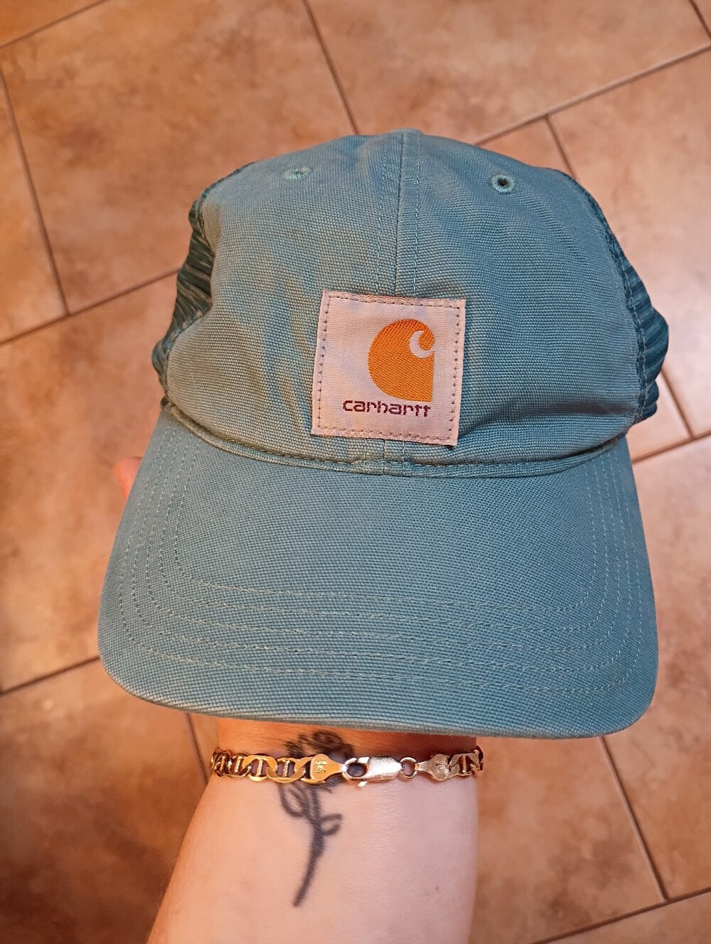 Carhartt Teal Cap with Orange Logo Patch